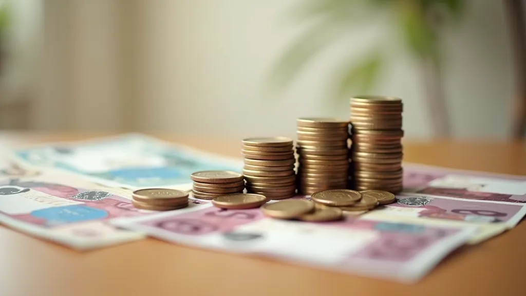 Dažādu banknošu un monētu kolekcija uz gaišas virsmas
